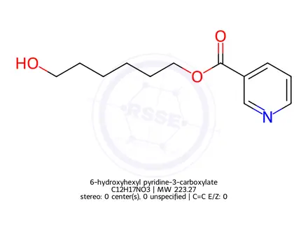 Chemical structure of 6-hydroxyhexyl pyridine-3-carboxylate