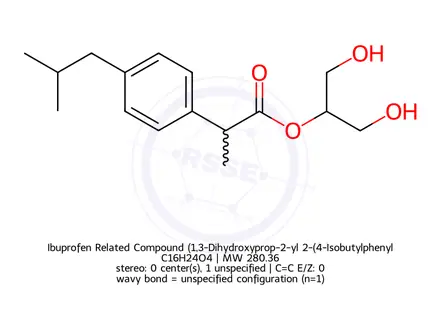 Chemical structure of Ibuprofen Related Compound (1,3-Dihydroxyprop-2-yl 2-(4-Isobutylphenyl)Propanonate)