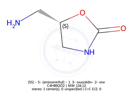 Chemical structure of (5S)​-​5-​(aminomethyl)​-​1,​3-​oxazolidin-​2-​one