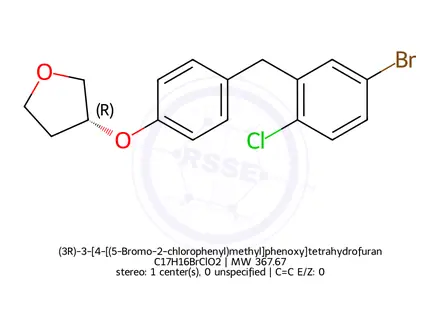 Chemical structure of (3R)-3-[4-[(5-Bromo-2-chlorophenyl)methyl]phenoxy]tetrahydrofuran