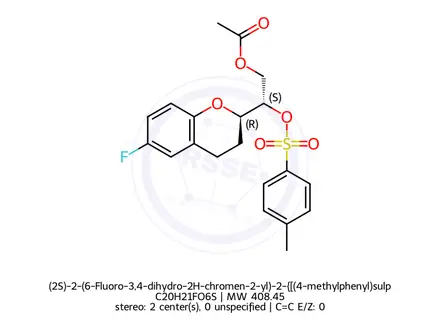 Chemical structure of (2S)-2-(6-Fluoro-3,4-dihydro-2H-chromen-2-yl)-2-{[(4-methylphenyl)sulphonyl]oxy}ethyl acetate