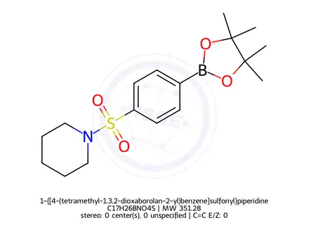 Chemical structure of 1-{[4-(tetramethyl-1,3,2-dioxaborolan-2-yl)benzene]sulfonyl}piperidine