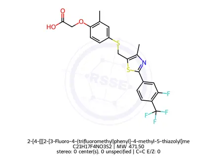 Chemical structure of 2-[4-[[[2-[3-Fluoro-4-(trifluoromethyl)phenyl]-4-methyl-5-thiazolyl]methyl]thio]-2-methylphenoxy]acetic acid