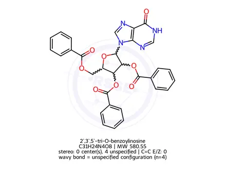 Chemical structure of 2`,3`,5`-tri-O-benzoylinosine