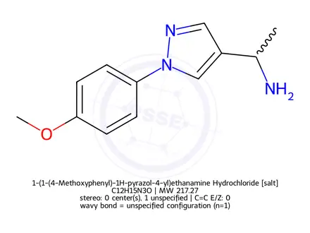 Chemical structure of 1-(1-(4-Methoxyphenyl)-1H-pyrazol-4-yl)ethanamine Hydrochloride