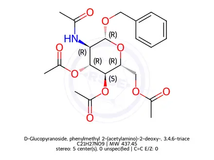 Chemical structure of β-D-Glucopyranoside, phenylmethyl 2-(acetylamino)-2-deoxy-, 3,4,6-triacetate