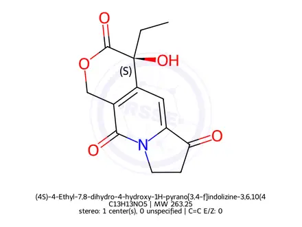 Chemical structure of (4S)-4-Ethyl-7,8-dihydro-4-hydroxy-1H-pyrano[3,4-f]indolizine-3,6,10(4H)-trione