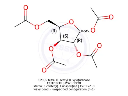 Chemical structure of 1,2,3,5-tetra-O-acetyl-D-xylofuranose