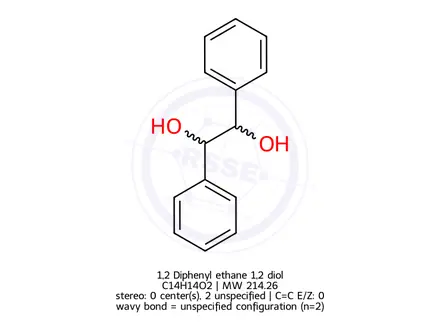 Chemical structure of 1,2 Diphenyl ethane 1,2 diol