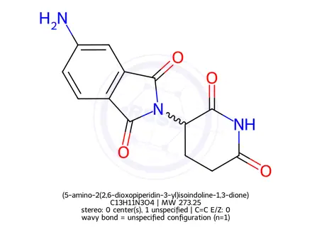 Chemical structure of (5-amino-2(2,6-dioxopiperidin-3-yl)isoindoline-1,3-dione)