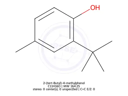Chemical structure of 2-(tert-Butyl)-4-methylphenol