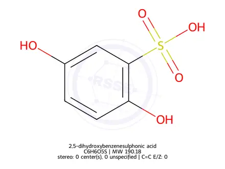 Chemical structure of 2,5-dihydroxybenzenesulphonic acid