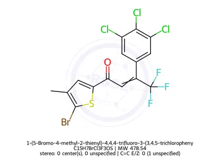 Chemical structure of 1-(5-Bromo-4-methyl-2-thienyl)-4,4,4-trifluoro-3-(3,4,5-trichlorophenyl)-2-buten-1-one