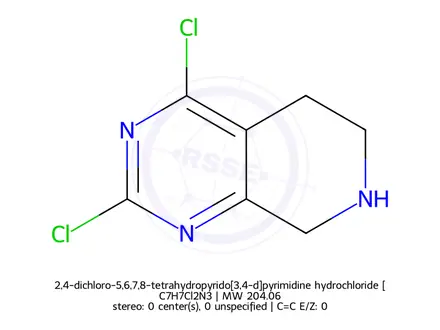 Chemical structure of 2,4-dichloro-5,6,7,8-tetrahydropyrido[3,4-d]pyrimidine hydrochloride