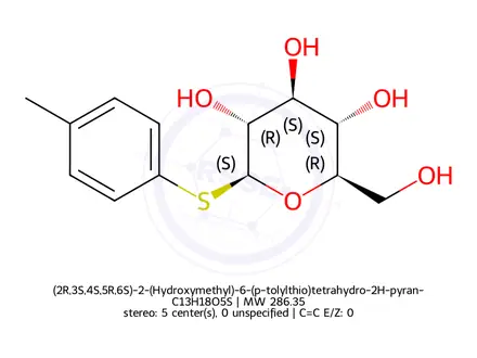 Chemical structure of (2R,3S,4S,5R,6S)-2-(Hydroxymethyl)-6-(p-tolylthio)tetrahydro-2H-pyran-3,4,5-triol