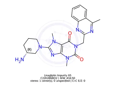 Chemical structure of (R)-8-(3-Aminopiperidin-1-yl)-3,7-dimethyl-1-((4-methylquinazolin-2-yl)methyl)-3,7-dihydro-1H-purine-2,6-dione