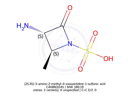 Chemical structure of (2S,3S)-3-amino-2-methyl-4-oxoazetidine-1-sulfonic acid