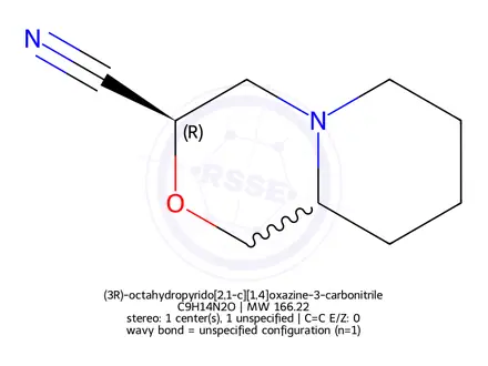 Chemical structure of (3R)-octahydropyrido[2,1-c][1,4]oxazine-3-carbonitrile