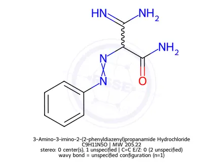 Chemical structure of 3-Amino-3-imino-2-(2-phenyldiazenyl)propanamide Hydrochloride