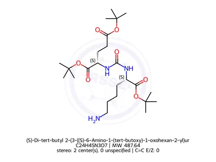 Chemical structure of (S)-Di-tert-butyl 2-(3-((S)-6-Amino-1-(tert-butoxy)-1-oxohexan-2-yl)ureido)pentanedioate