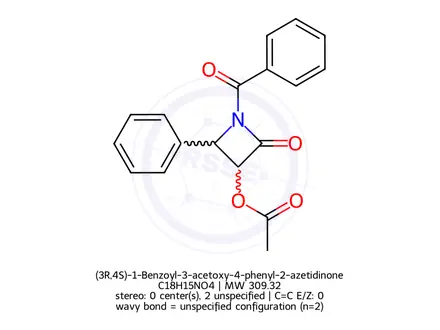 Chemical structure of (3R,4S)-1-Benzoyl-3-acetoxy-4-phenyl-2-azetidinone