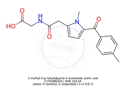 Chemical structure of 1-methyl-5-p-toluolylpyrrol-2-acetamido acetic acid