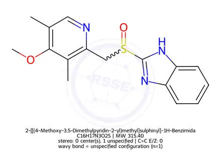 Chemical structure of 2-[[(4-Methoxy-3,5-Dimethylpyridin-2-yl)methyl]sulphinyl]-1H-Benzimidazole