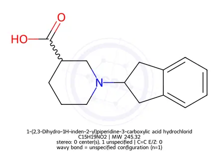 Chemical structure of 1-(2,3-Dihydro-1H-inden-2-yl)piperidine-3-carboxylic acid hydrochloride