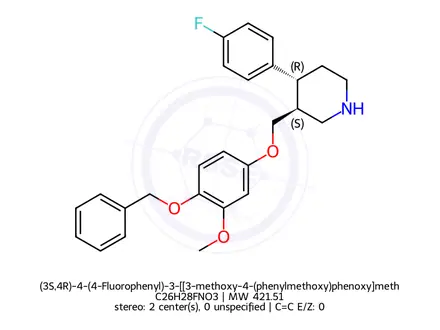 Chemical structure of (3S,4R)-4-(4-Fluorophenyl)-3-[[3-methoxy-4-(phenylmethoxy)phenoxy]methyl]piperidine