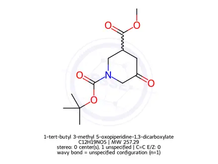 Chemical structure of 1-tert-butyl 3-methyl 5-oxopiperidine-1,3-dicarboxylate