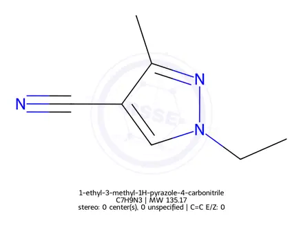 Chemical structure of 1-ethyl-3-methyl-1H-pyrazole-4-carbonitrile