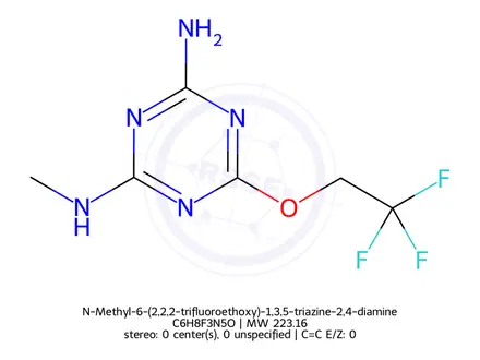 Chemical structure of N-Methyl-6-(2,2,2-trifluoroethoxy)-1,3,5-triazine-2,4-diamine