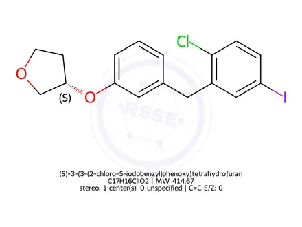 Chemical structure of (S)-3-(3-(2-chloro-5-iodobenzyl)phenoxy)tetrahydrofuran