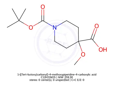 Chemical structure of 1-[(Tert-butoxy)carbonyl]-4-methoxypiperidine-4-carboxylic acid