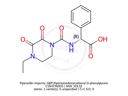 Chemical structure of Piperacillin Impurity G(EP),Piperazinedionecarbonyl D-phenylglycine