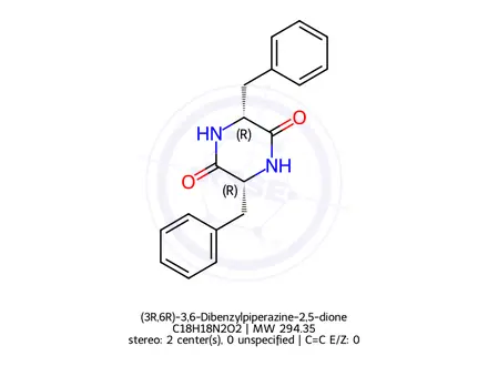 Chemical structure of (3R,6R)-3,6-Dibenzylpiperazine-2,5-dione