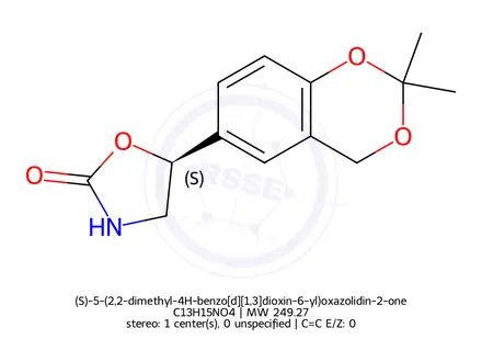Chemical structure of (S)-5-(2,2-dimethyl-4H-benzo[d][1,3]dioxin-6-yl)oxazolidin-2-one