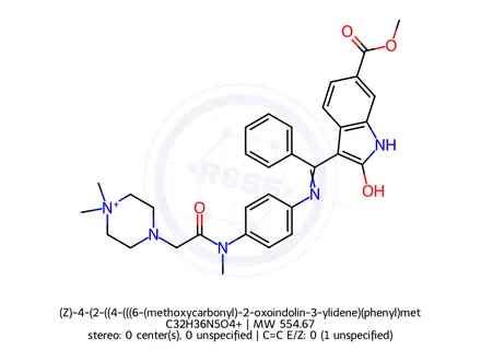 Chemical structure of (Z)-4-(2-((4-(((6-(methoxycarbonyl)-2-oxoindolin-3-ylidene)(phenyl)methyl)amino)phenyl)(methyl)amino