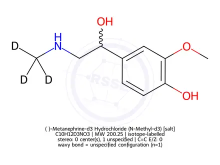 Chemical structure of (±)-Metanephrine-d3 Hydrochloride (N-Methyl-d3)