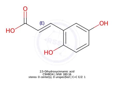 Chemical structure of 2,5-Dihydroxycinnamic acid