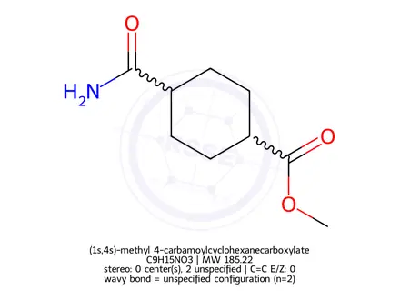 Chemical structure of (1s,4s)-methyl 4-carbamoylcyclohexanecarboxylate