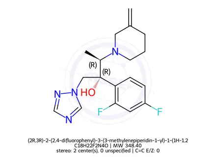 Chemical structure of (2R,3R)-2-(2,4-difluorophenyl)-3-(3-methylenepiperidin-1-yl)-1-(1H-1,2,4-triazol-1-yl)butan-2-ol