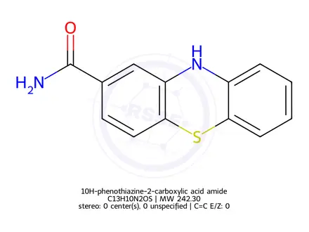 Chemical structure of 10H-phenothiazine-2-carboxylic acid amide