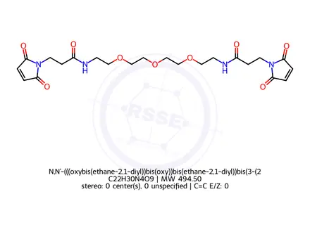 Chemical structure of N,N'-(((oxybis(ethane-2,1-diyl))bis(oxy))bis(ethane-2,1-diyl))bis(3-(2,5-dioxo-2,5-dihydro-1H-pyrrol-1-yl)propanamide)
