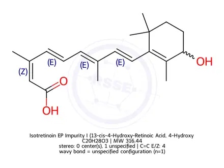 Chemical structure of Isotretinoin EP Impurity I (13-cis-4-Hydroxy-Retinoic Acid, 4-Hydroxy Isotretinoin)