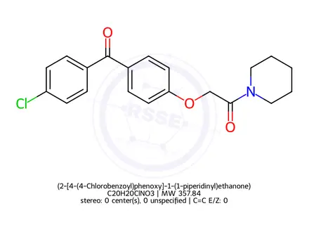 Chemical structure of (2-[4-(4-Chlorobenzoyl)phenoxy]-1-(1-piperidinyl)ethanone)