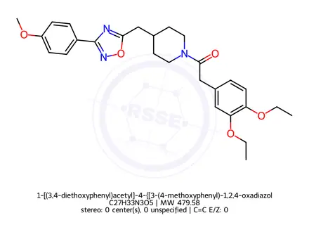 Chemical structure of 1-[(3,4-diethoxyphenyl)acetyl]-4-{[3-(4-methoxyphenyl)-1,2,4-oxadiazol-5-yl]methyl}piperidine