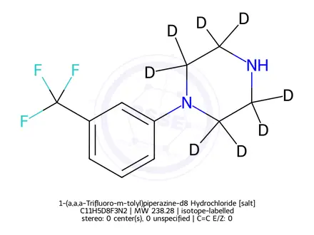 Chemical structure of 1-(a,a,a-Trifluoro-m-tolyl)piperazine-d8 Hydrochloride