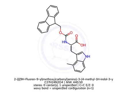 Chemical structure of 2-((((9H-Fluoren-9-yl)methoxy)carbonyl)amino)-3-(4-methyl-1H-indol-3-yl)propanoic acid