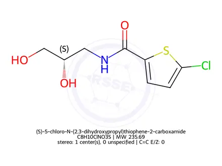 Chemical structure of (S)-5-chloro-N-(2,3-dihydroxypropyl)thiophene-2-carboxamide